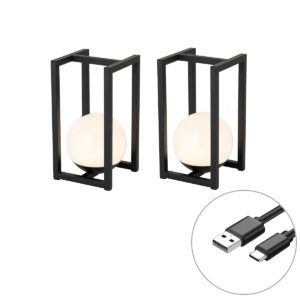 2 Db-Os Kültéri Asztali Lámpa Készlet Fekete Érintéses Újratölthető - Nowi – Qazqa