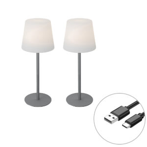 2 Darabos Szett Szürke Újratölthető Asztali Lámpa 40 Cm Ip54 - Jude – Qazqa