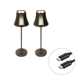 2 db-os Retro asztali lámpa készlet sötét bronz újratölthető IP44 - Granny – QAZQA