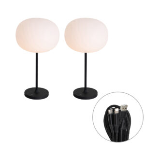 2 Db Modern Újratölthető Asztali Lámpa Szett Fehér - Maloi – Qazqa
