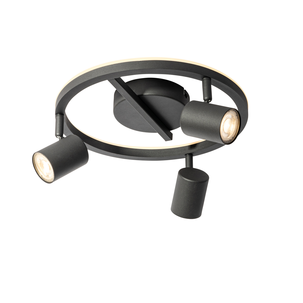 Mennyezeti Spotlámpa Fekete Gu10 50Mm 3-Lámpás Kerek Háttérvilágítással - Back Up – Qazqa