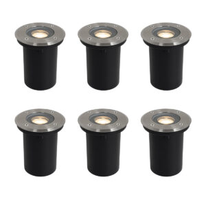 6 Db-Os Készlet Modern Kültéri Talajszpot Acélból 35 Mm Állítható Ip65 - Delux – Qazqa