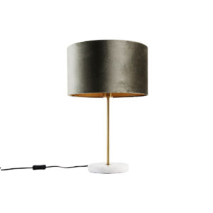 Asztali Lámpa Sárgaréz Zöld Bársonyernyővel 35 Cm - Kaso – Qazqa