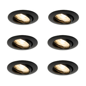6 Db Fekete Gu10 Süllyesztett Spotlámpa Szett 35 Mm - Edu – Qazqa
