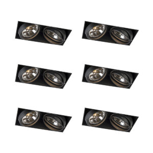 6 Darabos Süllyesztett Spotlámpa Készlet Fekete Ar111 Forgatható És Dönthető Keret Nélküli 2-Lámpás - Oneon – Qazqa