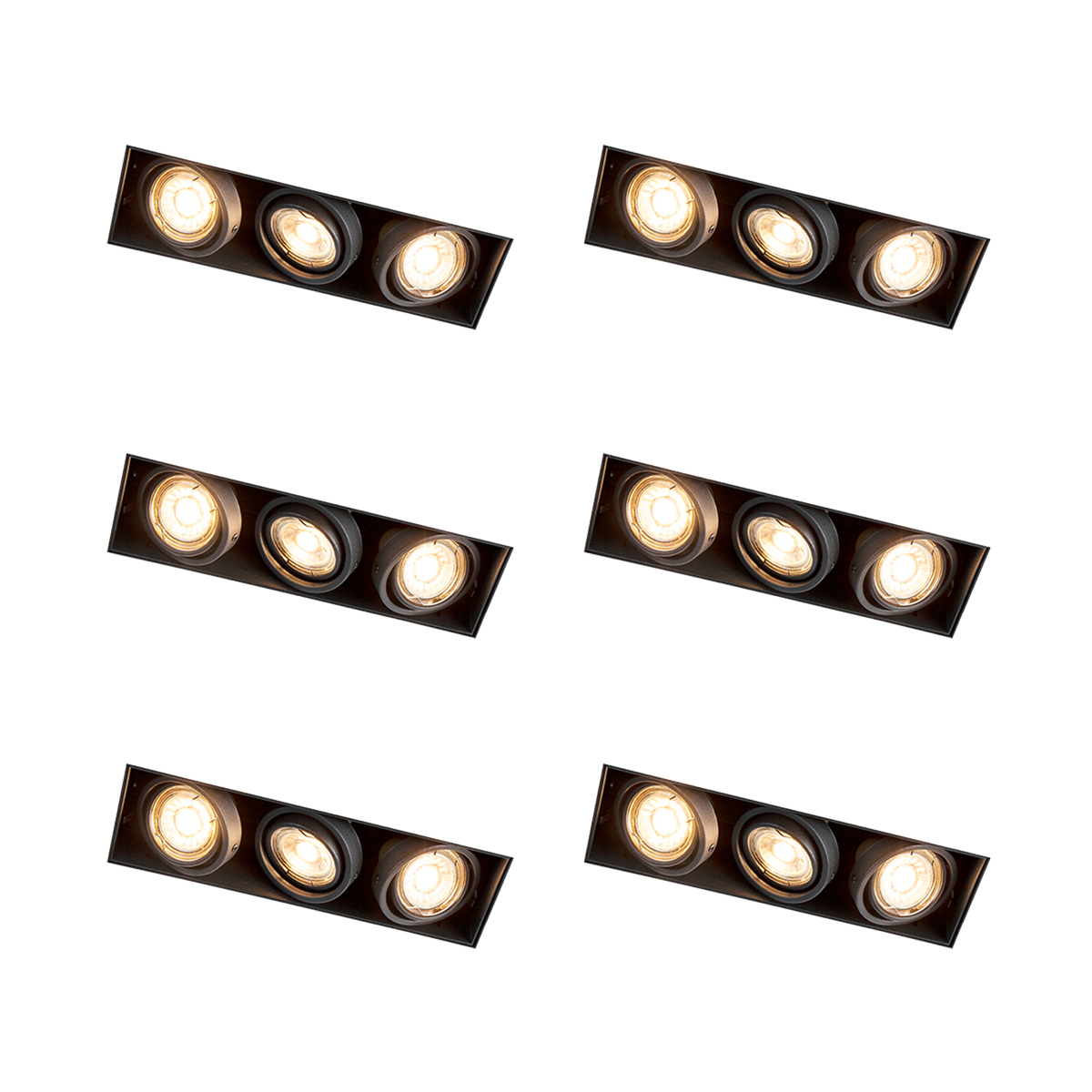 6 Darabos Süllyesztett Spotlámpa Készlet Fekete Állítható Keret Nélküli 3-Lámpás - Oneon – Qazqa