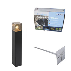 Álló kültéri lámpa fekete 50 cm IP44 füstüveg hatású - Dánia – QAZQA