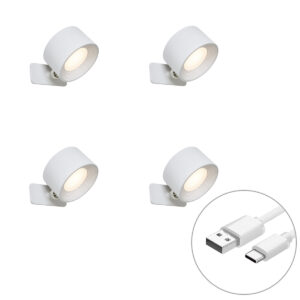 4 Darabos Modern Fehér Fal- És Mennyezeti Lámpa Szett Led-Del