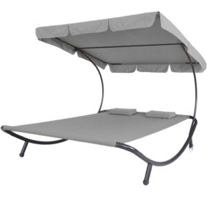 Kétszemélyes napozóágy árnyékolóval-szürke – Timeless Garden