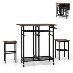 3 részes étkezőasztal szett bortartóval – Timeless Home