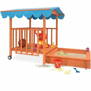 Fa játszóház homokozóval és árnyékoló tetővel – Timeless Toys